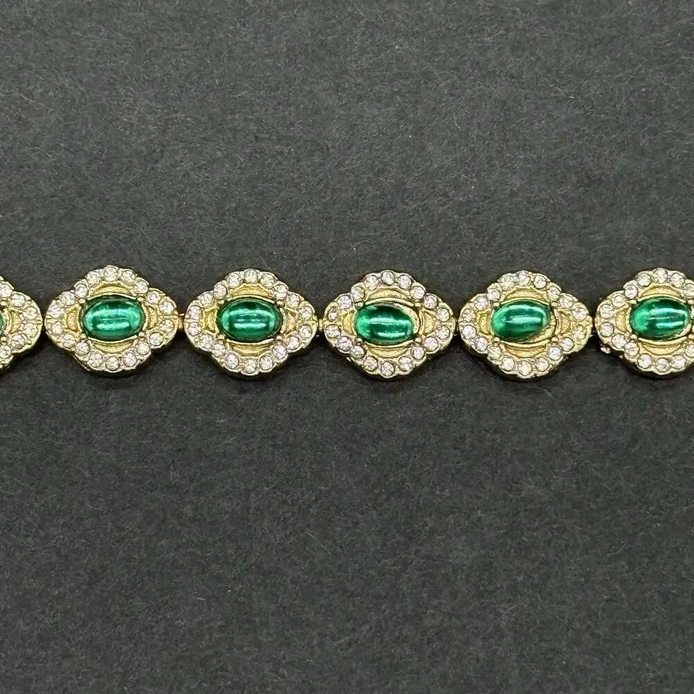 Gold Tone Clover Watch Bracelet Set 2 Pc Faux Emerald Jade Green Rhinestone NEW